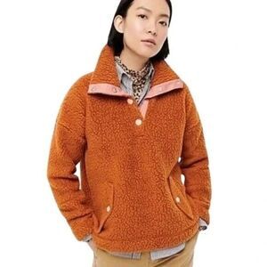 J Crew Vintage Fleece Pullover Polartec Sherpa Womens Small Burnt Orange Cozy